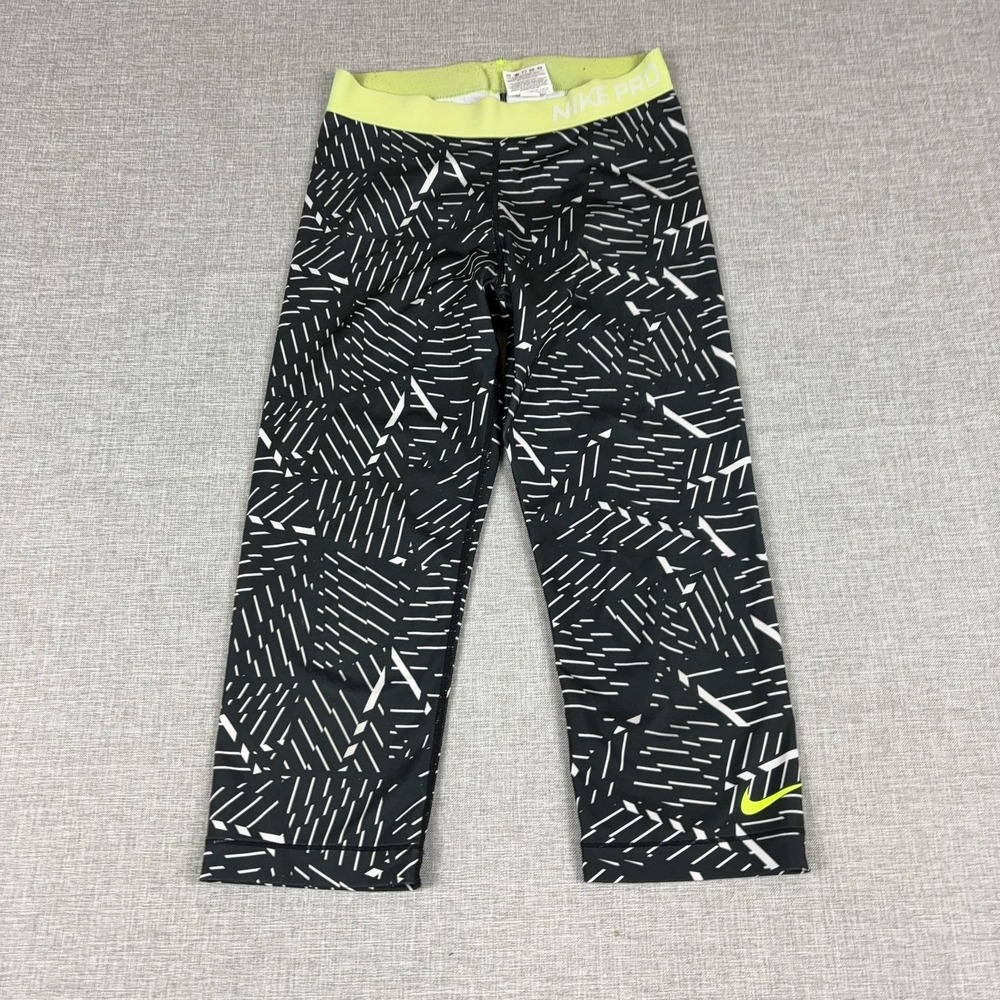 Nike Pro Leggings Womens M Black Geometric Capri Compression Yoga Gym Pants